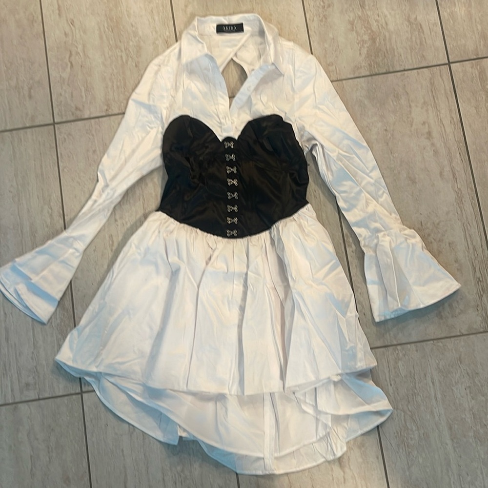 Akira corset puff ruffle backless dress